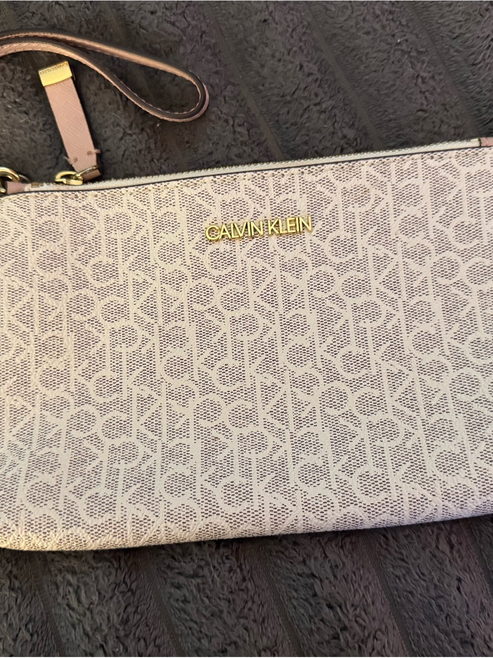 Calvin Klein Blush Pink Logo Jacquard Wristlet with Gold Hardware